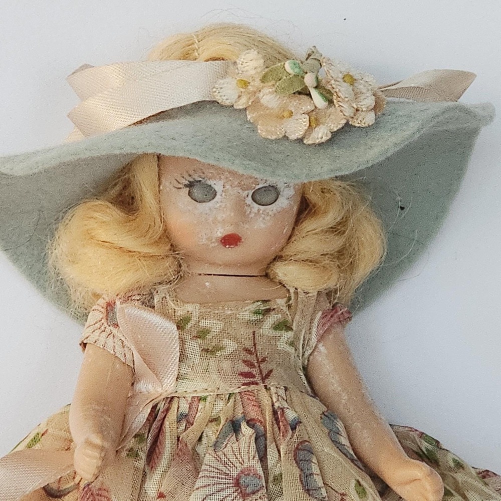 Vintage Nancy Ann Storybook Doll Floral Dress Felt Hat Sleep Eyes Collectible - Picture 2 of 10